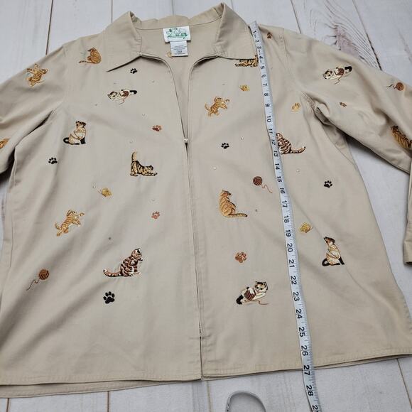 Vintage Quacker Factory AOP embroidered cat jacket zip up Grandma core - Picture 5 of 8